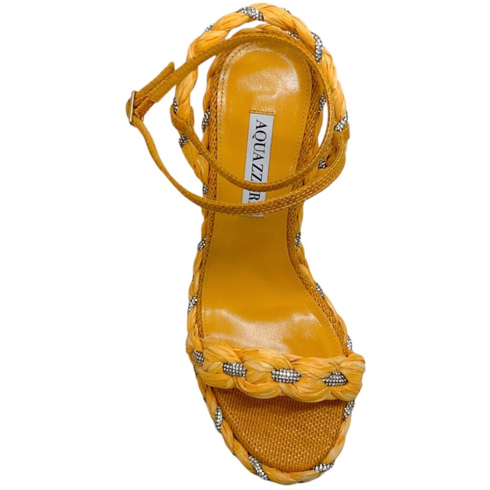 Aquazzura Lemonade Raffia Costiera Crystal Wedge Sandals - Picture 4 of 12